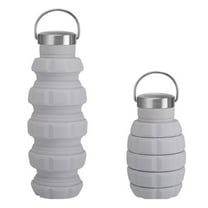 EGYMEN Silicone Sports Water Bottle, Creative Grenade-Shaped Silicone Flask, Outdoor Portable Collapsible Water Container, Leak-Proof Reusable Water Jug for Travel and Activities(Gray)