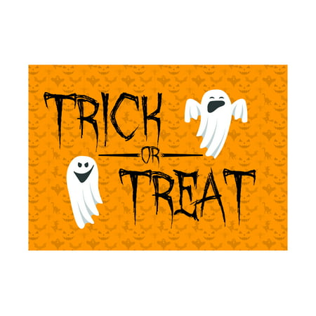 Trick Or Treat Print Ghost Pictures Orange Pumpkins Background Halloween Seasonal Decoration Sign