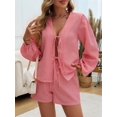 thumbnail image 5 of Women'S 2 Piece Outfits Set Long Sleeve Tie Front Top Short Set Casual Tracksuit Pajama Sets Red XL, 5 of 8