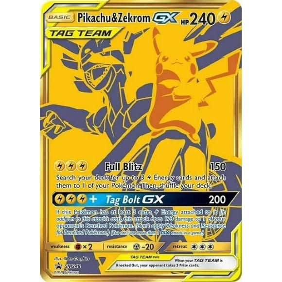Tarjeta coleccionable Pokémon Pikachu y Zekrom GX SM248 Tag Team