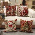 thumbnail image 2 of Funda de cojín navideña de 18 x 18 pulgadas con renos de Papá Noel y cremallera oculta, funda de cojín con árbol y muñeco de nieve, 2 of 7