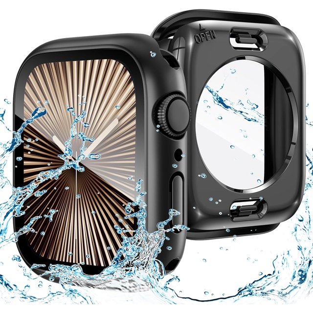 XiHAMA 2 in 1 Waterproof Case Compatible with Apple Watch Screen Protector 44mm SE 2nd Gen Series 6 5 4, 360 Protective Glass Face Cover Hard PC Bumper + Back Frame for Watch Accessories