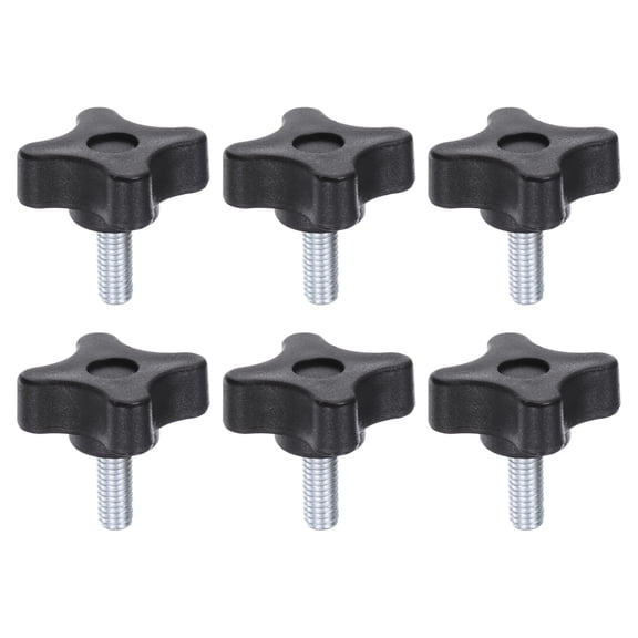 6 Pieces Star Knobs M6 x 16mm Plastic 4-Star Stud Knob Hand Tightening Clamping Screw Handle Black