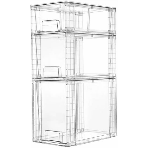 3 Pack Clear Stackable Storage Drawers,Easy to Assemble Bathroom Organizers and Storage with handles,Plastic Drawers for Kitchen Pantry,Cabinet,Under Sink Organization