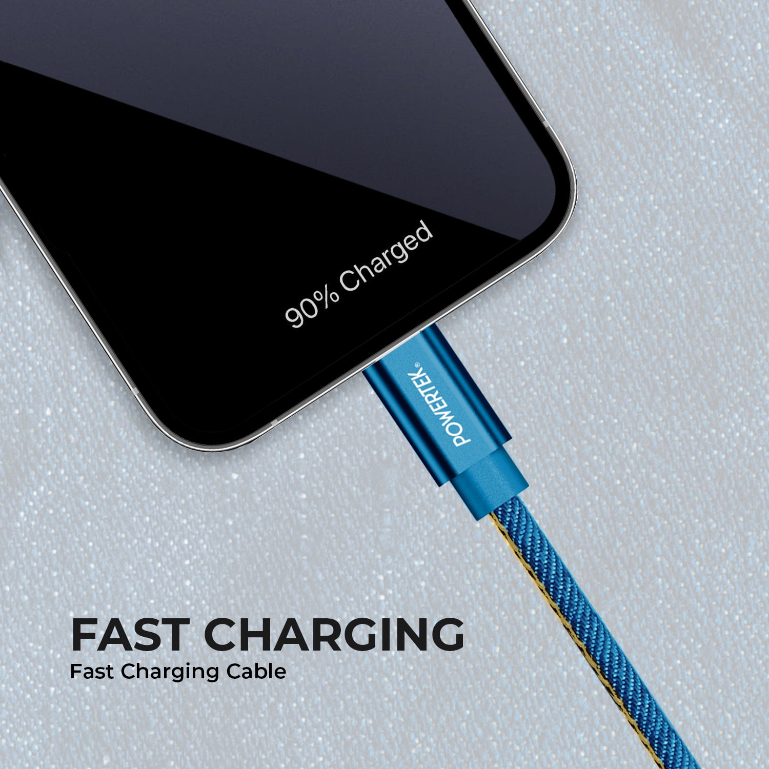 Liquipel Powertek Denim 6' USB-A to USB-C Cable, Blue