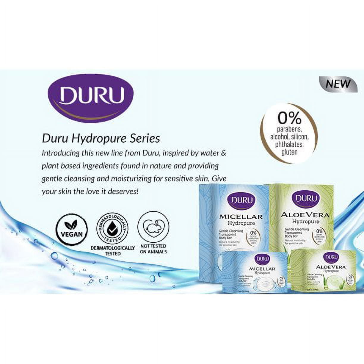 DURU Hydropure Micellar Bar Soap - Best Gentle Cleansing Soap Moisturizing Bar Soap Sensitive Skin Body Soap Bar Soap Wash for Women and Men Plant Based Skin Care Products - 3 Pack