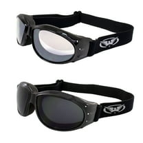 Red Baron Motorcycle Aviator 2 Goggles For Day and Night Use Super Dark Lens and Clear Mirror Lens