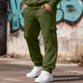 thumbnail image 6 of IAJDKMEK Men's Cargo Jogger Sweatpants - Drawstring Elastic Waist Fleece Lined Tapered Cuffed Four Pockets Solid Color Pants for Men,Army Green L, 6 of 9