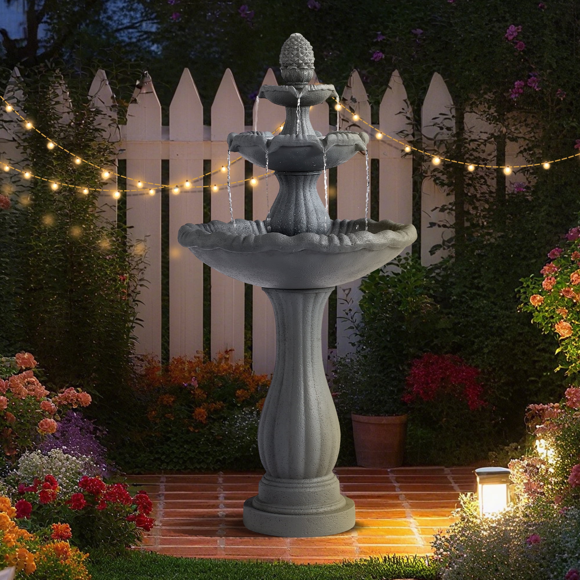 Magic Union Garden Water Fountain Outdoor, 47.3" High Large Roman Italian Indoor Waterfalls, 3-Tier Standing Water Feature Fountains w/Pump & Pineapple Top for Outside Patio, Yard and Lawn