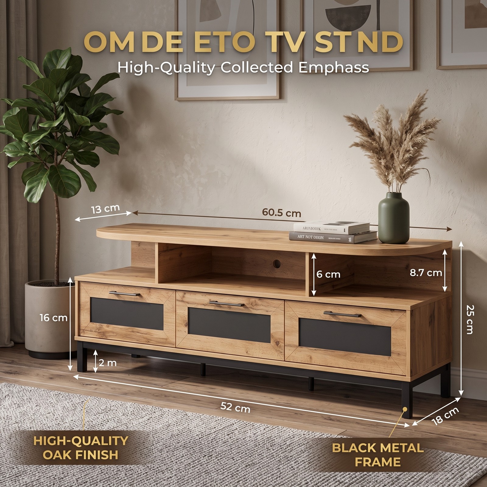 Furnibear Entertainment Center TV Stand for TVs up to 75 Inch, Wood Media Console Table with 3 Storage Drawers and Open Shelves, Living Room Bedroom, Rustic Natural