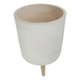 thumbnail image 5 of Set of 3 Contemporary White Fiber Clay Cylindrical Planter Pots With Wooden Feet, 5 of 7