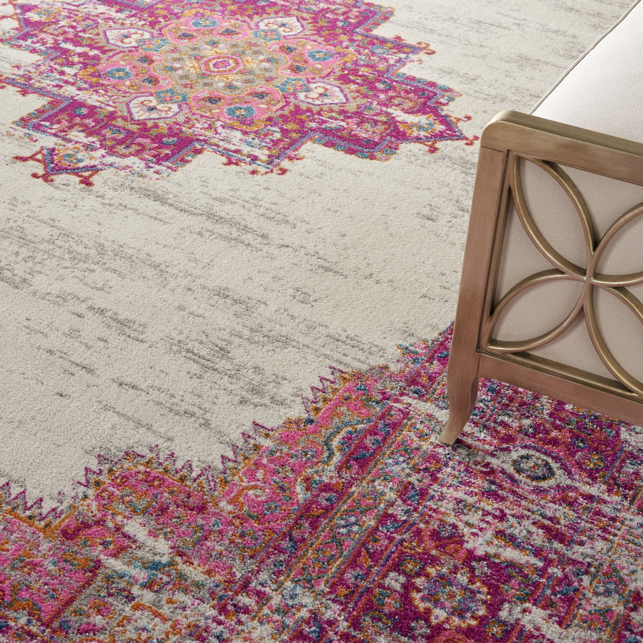 Nourison Passion Bohemian Ivory/Fuchsia 12' x 18' Area Rug, (12x18)