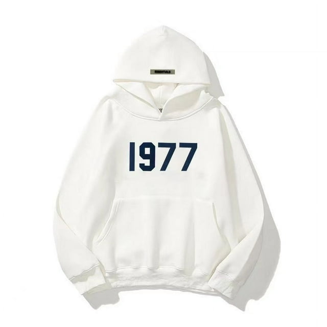 Chandail de Marque Fashion Style Rue Ample Molletonné Doublé Mots 1977 Chandail Chandails à Capuche pour Hommes et Femmes (ThickWhite, TG)