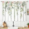 thumbnail image 3 of Eucalyptus Botanical Leaves Pink Rose Floral Kitchen Window Curtains Flower Plant Leaf Small Window Treatment Sage Green Cafe Short Curtains for Bathroom Treatment Tier Drapes 27.9x39 inch, 3 of 6