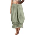 thumbnail image 3 of Yungyresw Women's Casual Bloomer Pants Ruffled Lace Trim Drawstring Lounge Pants Wide Leg Harem Pants Women With Pockets Light Green L, 3 of 7