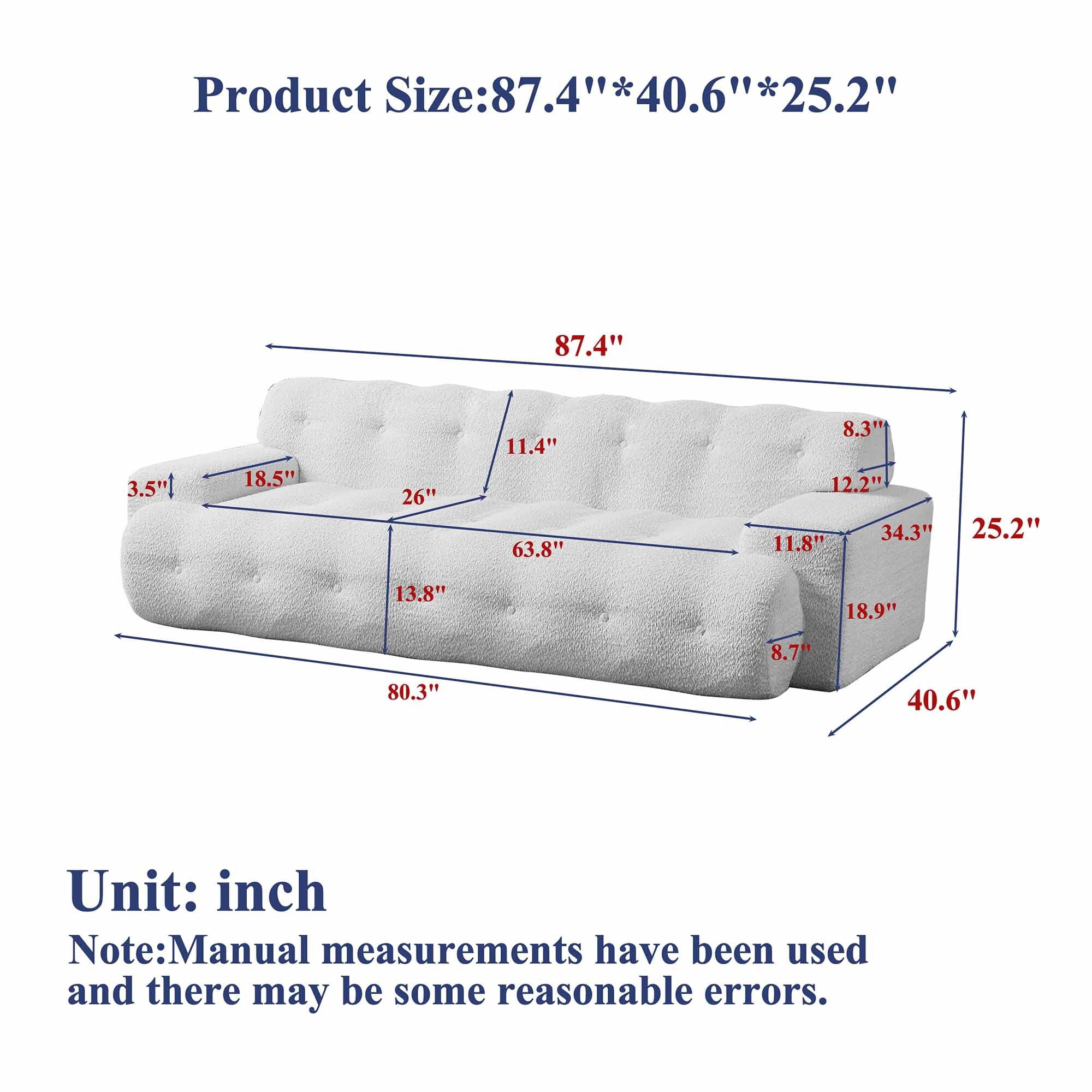 Lunale Boneless Cloud Sofa, No Assembly Required, Modern 3-Seater Chenille Couch for Living Room, Black