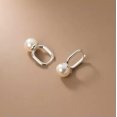 thumbnail image 5 of K-KED 925 Sterling Solid Silver 8mm Button Freshwater Pearl Drop Hoop Earrings-Gold, 5 of 6
