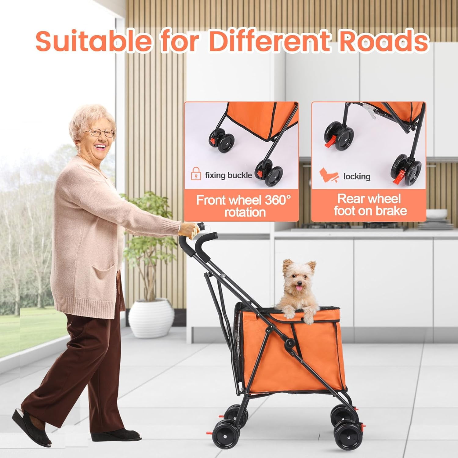 Dog Strollers, Shopping Cart, Collapsible Folding Utility Wagons Carts Heavy Duty, The Original Patented, 60lbs Capacity, Minimalist for Cats Pets Outdoor Camping Shopping Sports Garden (Orange)