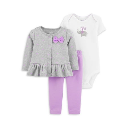 Carter's Child of Mine Baby Girl Outfit Set with Cardigan, 3-Piece, Preemie-24 Months