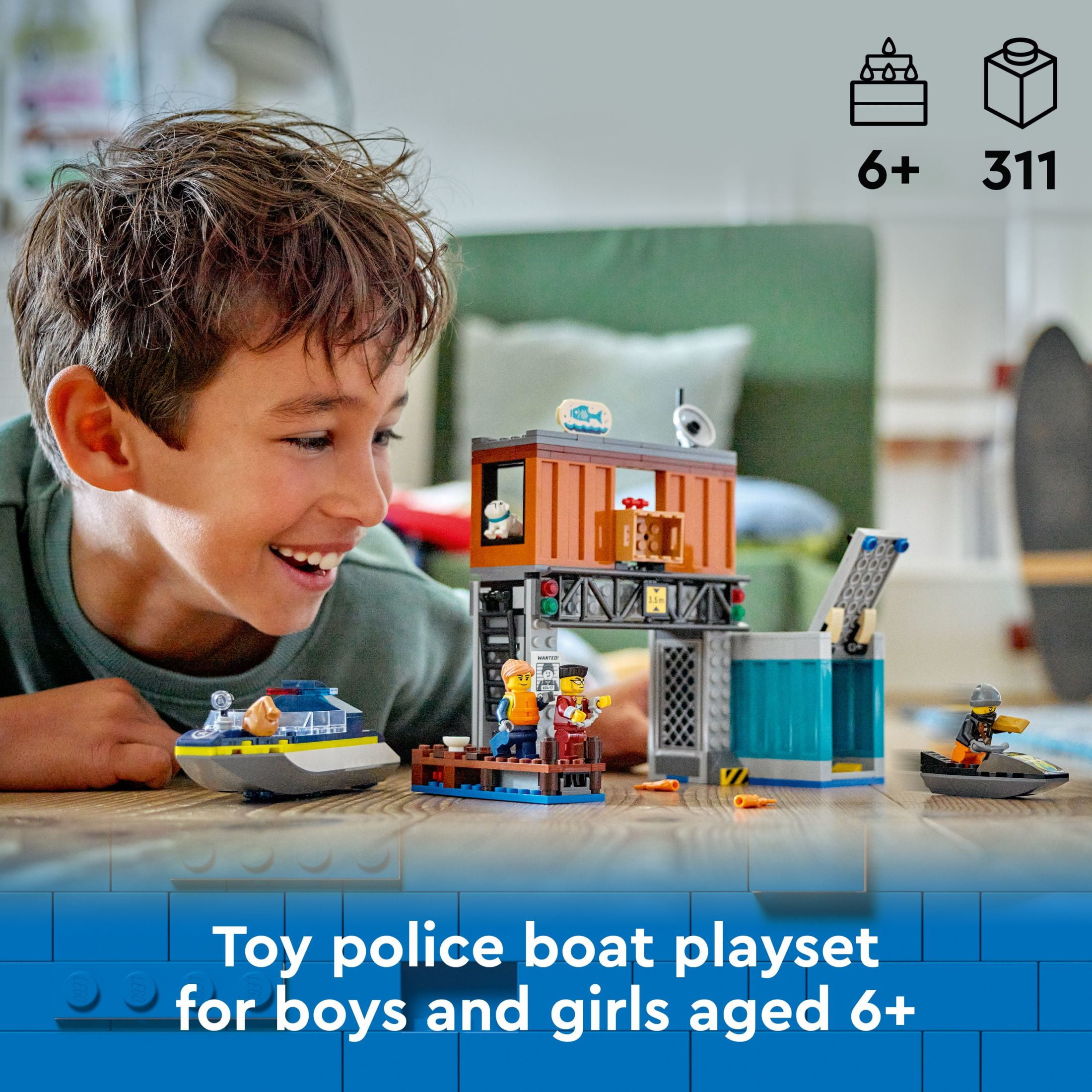 LEGO, Set, 60417, Police Speedboat and Crooks‚Äô Hideout Boat Toy