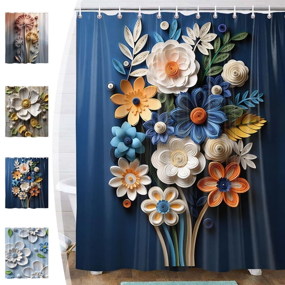 Tarmeek Floral Shower Curtain 90x180cm Polyester Waterproof Bath Curtain Washable Quick Dry Mildew Resistant Bathroom Accessory for Tub Hotel