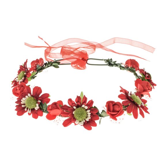 Love Sweety - Diadema de flores para mujer, corona floral nupcial, guirnalda bohemia para niñas, halo (margarita roja)