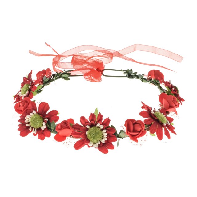 Love Sweety - Diadema de flores para mujer, corona floral nupcial, guirnalda bohemia para niñas, halo (margarita roja)
