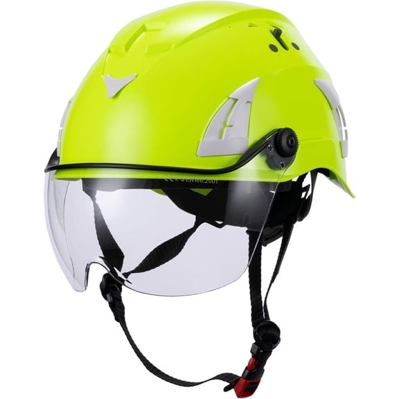 Land Helmets AeroPro Arborist Safety Helmet with Visor – ANSI Z89.1 Type 1 Class C Vented - Hard Hat for Fall Protection, Arborist & Technical Rescue - Green with Clear Visor