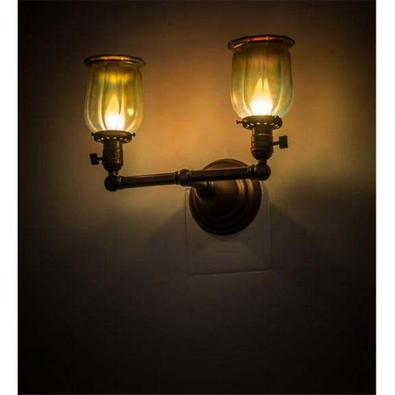 Meyda 157498 15 in. Revival Chelsea Favrile 2 Light Wall Sconce, Mahogany Bronze