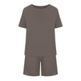 thumbnail image 5 of Jsaierl Linen Sets for Women 2 Piece Ladies Casual Summer Round Neck Short Sleeve Tops And Shorts Two Pieces Set Suit, 5 of 7