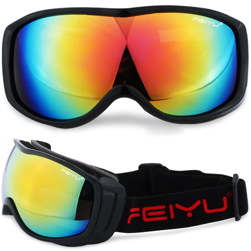 Unisex Ski Goggles Spherical UV Protection Skiing Snowboard Glasses Color:Black + color Film by