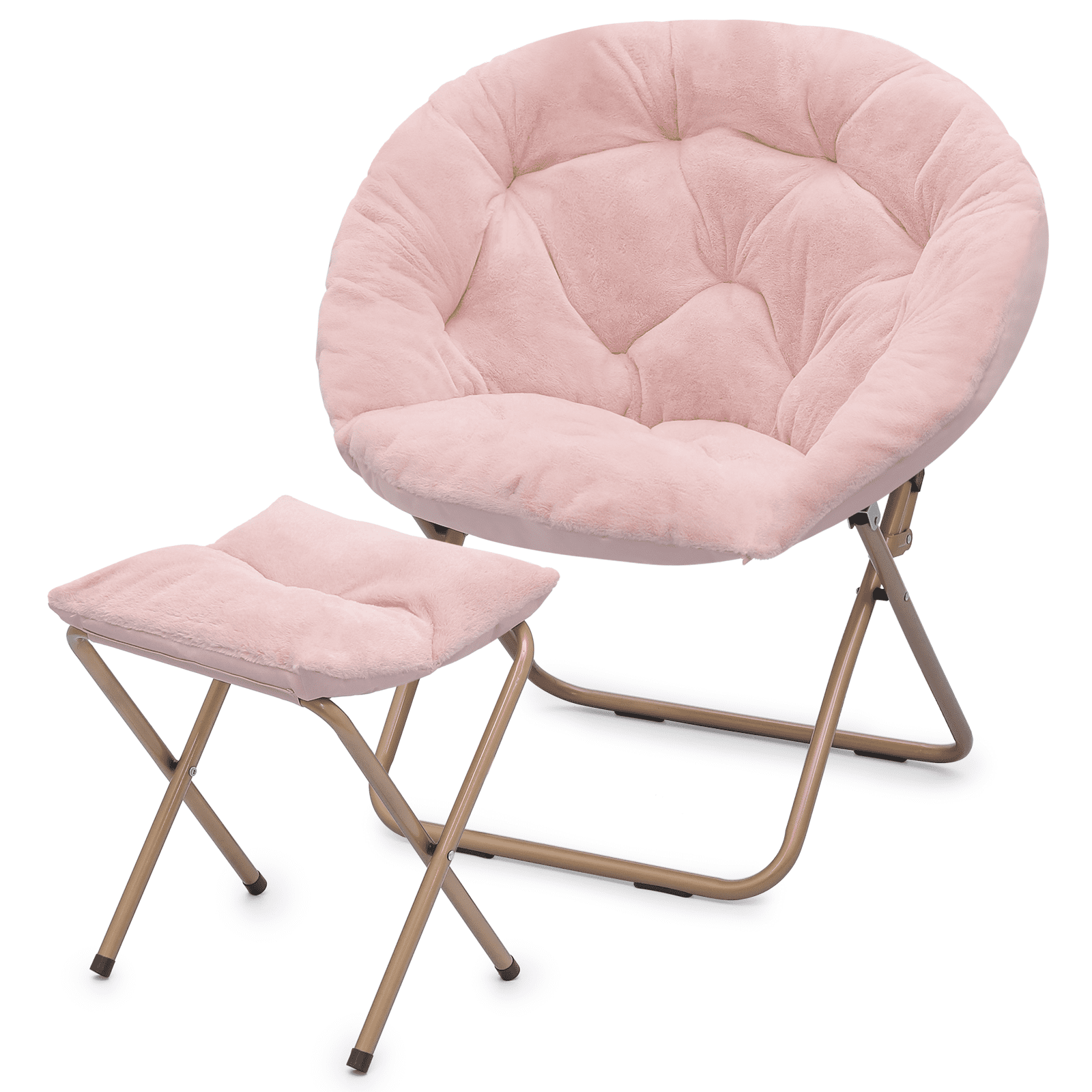 MoNiBloom Folding Saucer Chair with Ottoman, Faux Fur Moon Chair and