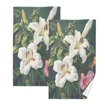 joogoo 2 PCs Hand Towels Sets Lily Flower Cotton Face Towel Bathroom Decorative