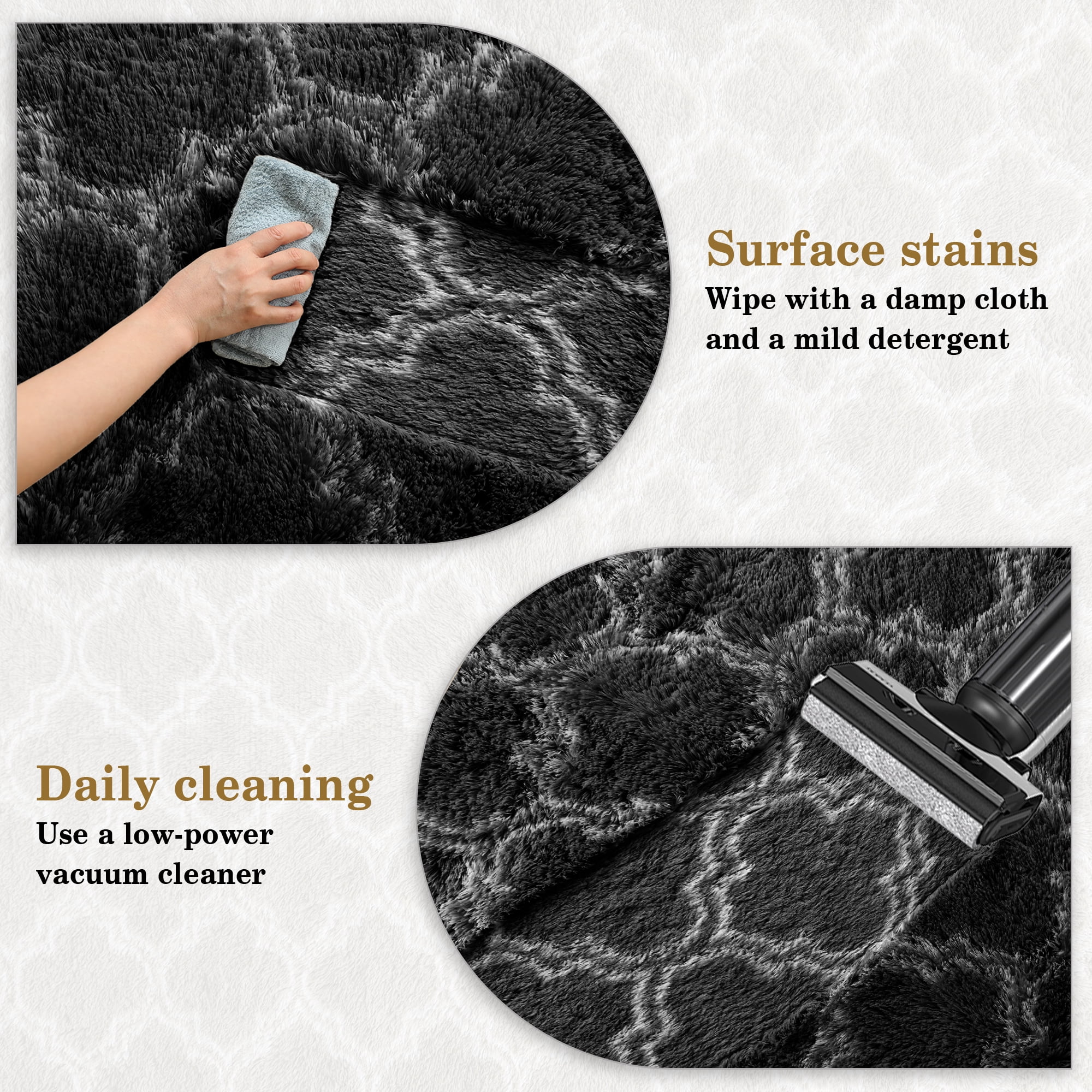 CozyDesg 8'x10' Area Rugs for Living Room，Black Rugs Shag Fluffy Shaggy Bedside Carpet, Large rug for Living Room Bedroom Dining Room Office Home Decor,Black & White