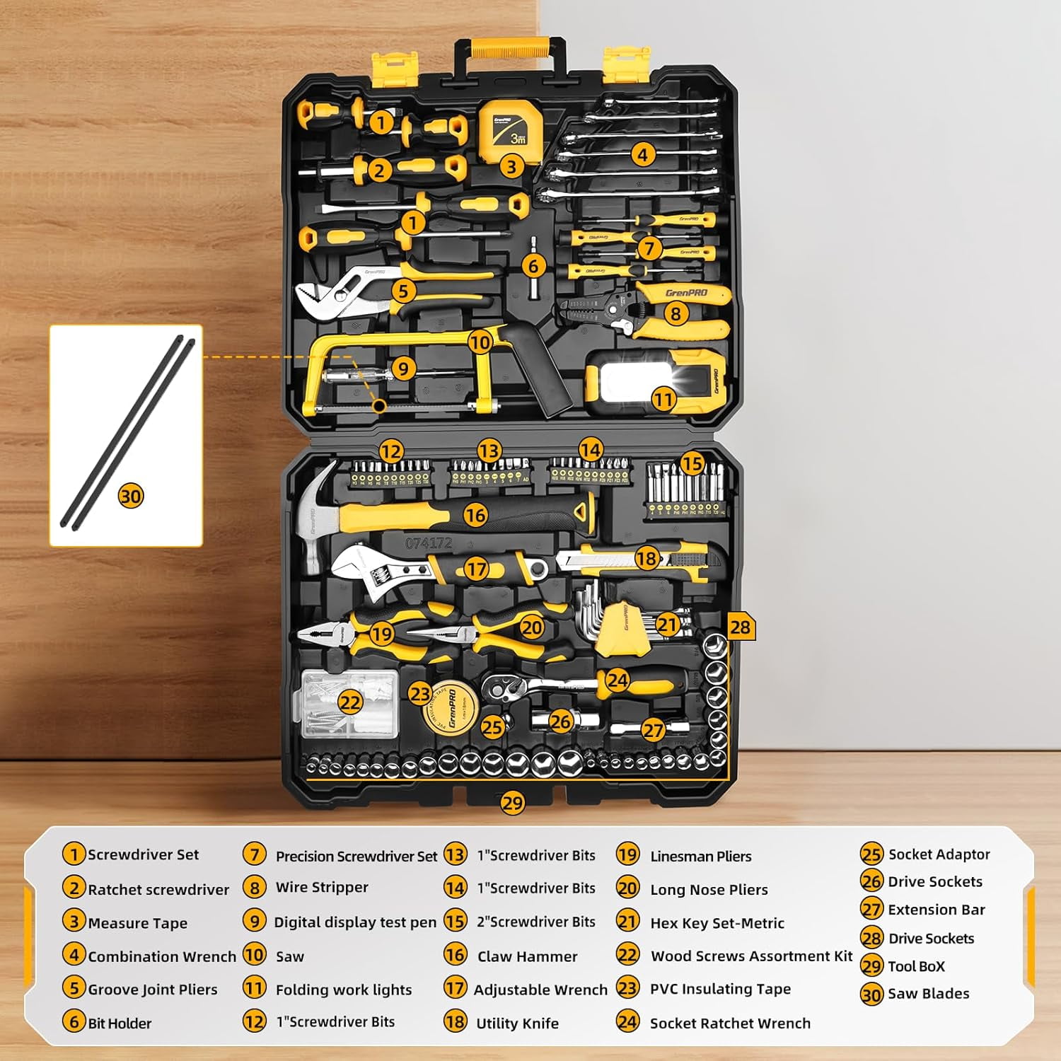 218-Piece Comprehensive Tool Kit with Electric Screwdriver for Home Repair and Projects