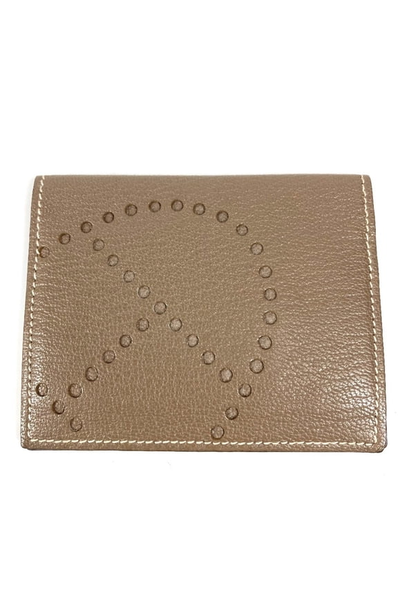 Pre-Owned HERMES Evelyne logo punched bifold business card holder/pass case, leather, men's and...