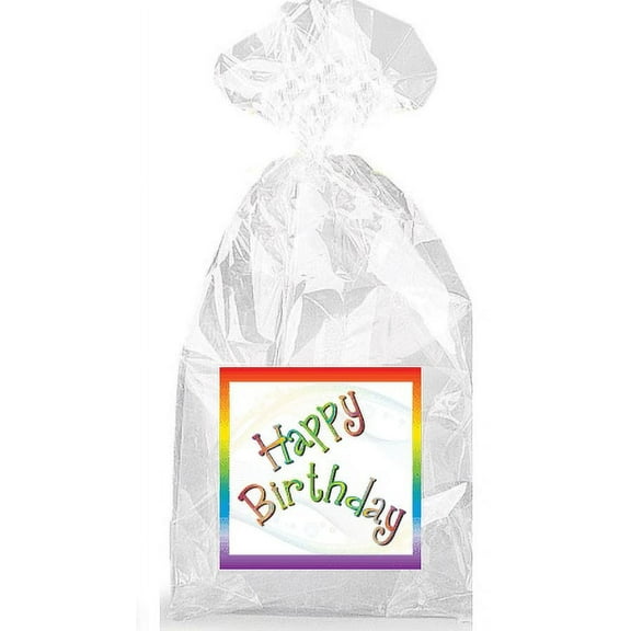 Rainbow Happy Birthday Party Favor Bags with Ties - 12pack