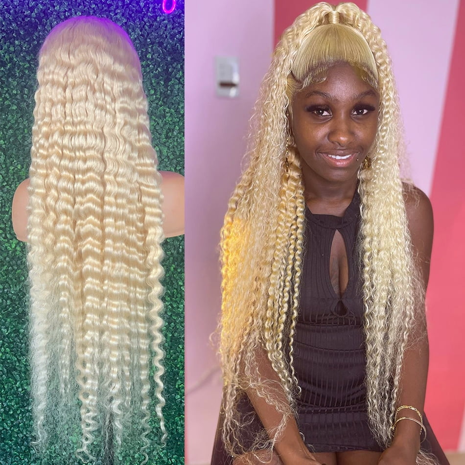 13x6 Curly Honey Blonde Color Lace Front Human Hair Wigs for Women 613 Transparent Brazilian Remy Deep Wave Frontal T Part Wig