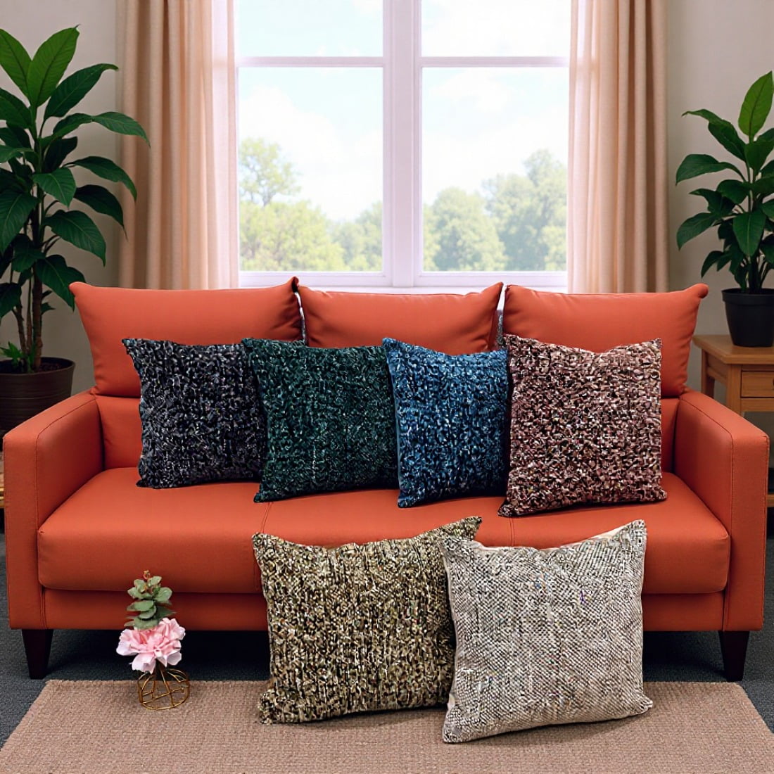 Chenille Textured Decorative Throw Pillow Covers for Sofa Living Room Home, Cozy Accent Cushions for Families & Apartments, 18x18 Inch