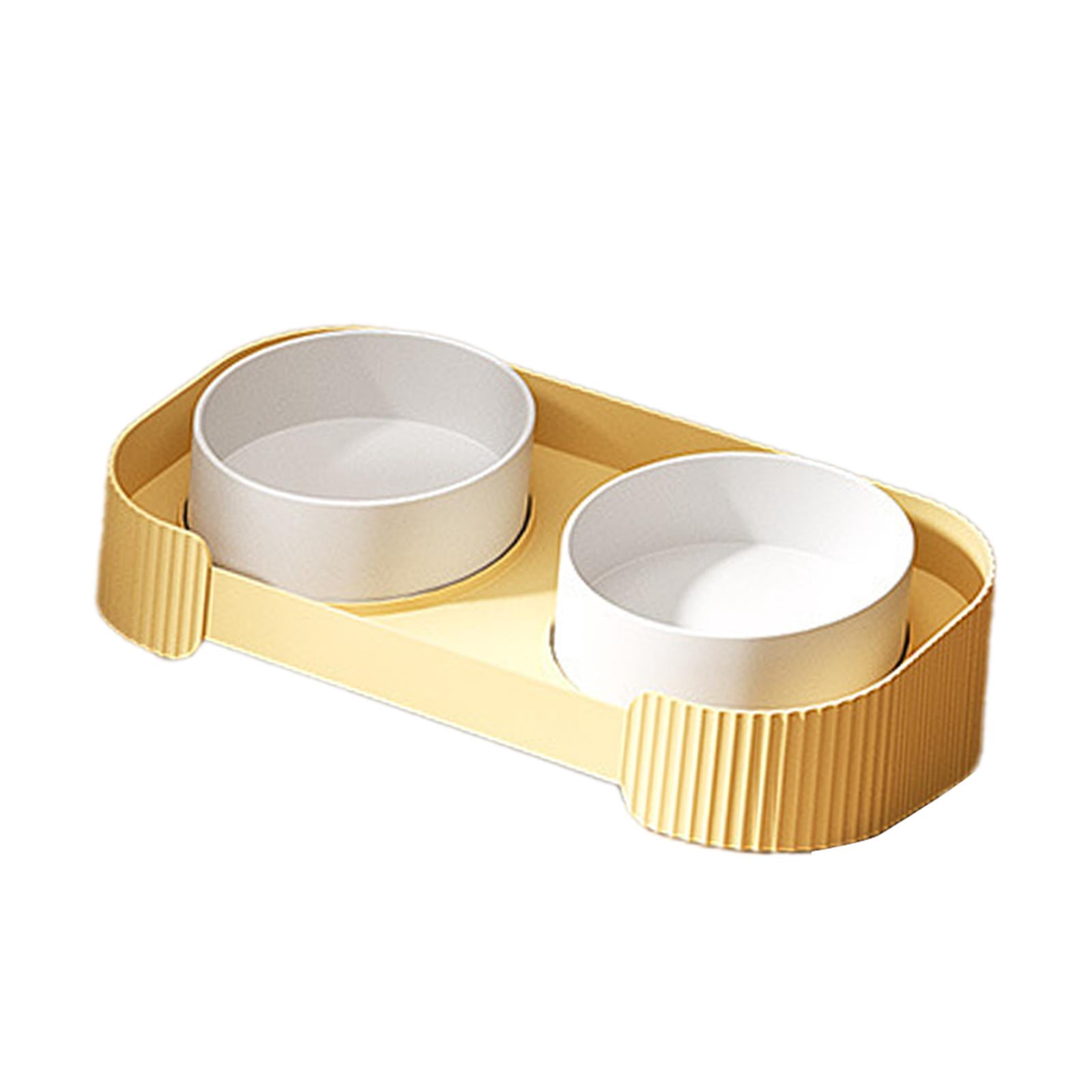 Fzaqwen Ceramic Elevated Cat Bowls Double Cat Food and Water Bowl Dishes for Indoor Cats yellow
