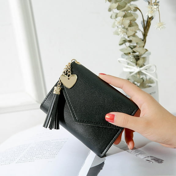 WHAMVOX Small Coin Purse with Tassel for Women Made of PU Leather Great for Daily Use and Storage Black