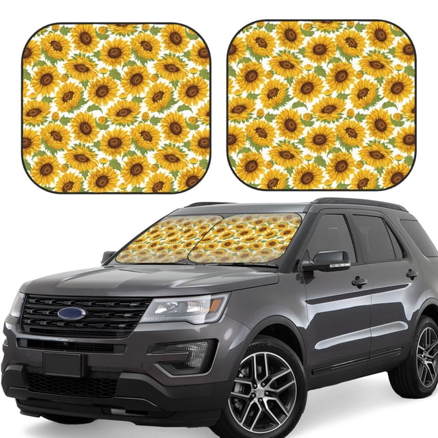 Easygdp Sunflowers for 2 PCS Foldable Car Sun Shade Front Windshield Sun Protection Cover for Car, SUV, Truck-Large