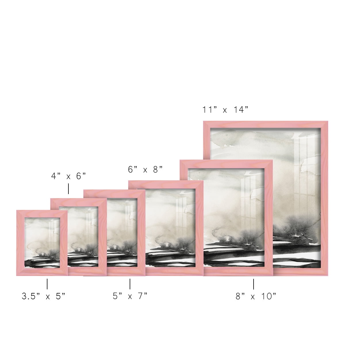 Ebony Horizon Triptych I - Framed Print w/glass - Sunset Pink