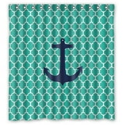 MOHome Teal Moroccan Tile Quatrefoil with Anchor Shower Curtain Waterproof Polyester Fabric Shower Curtain Size 66x72 inches