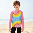 thumbnail image 2 of lnmuld Kids UPF50+ Sun Protection Long Sleeve Rash Guard Rainbow Tie Dye Swim Shirt for Boys Girls Pink,13-14 Years, 2 of 6