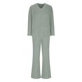 thumbnail image 4 of Diufon Women's Oversized Pajama Set 2 Piece Knitted Long Sleeve V Neck Tops and Wide Leg Pants Sleepwear Outfit, 4 of 7