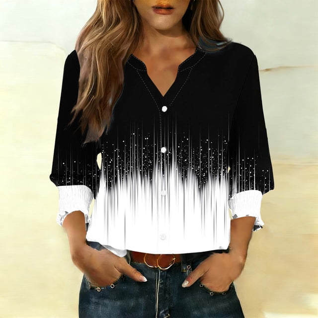 TaTaai Women's Fashion Spring And Summer Button Up Cardigan 3/4 Quarter Sleeve Jacket V-neck Top/shirt Gift