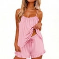 thumbnail image 2 of Qiopertar Women's 2 Piece Satin Pajama Set Ruffle Tank Top and Shorts Sleepwear Loungewear Bridal Pajamas Casual Comfy Elastic Waistband Loose Fit, Pink S, 2 of 6