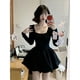 thumbnail image 2 of Vestido mini negro Y2K para mujer, vestido coreano de una pieza con cuello cuadrado y manga larga, vestido elegante ajustado para fiesta de graduación, 2 of 4