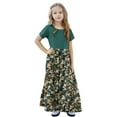 thumbnail image 5 of OGLCCG Girls Summer Long Dress Short Sleeve Casual Holiday Modest Maxi Dress with Pockets Floral Printed T-Shirt Dress for 4-14 Years, 5 of 6